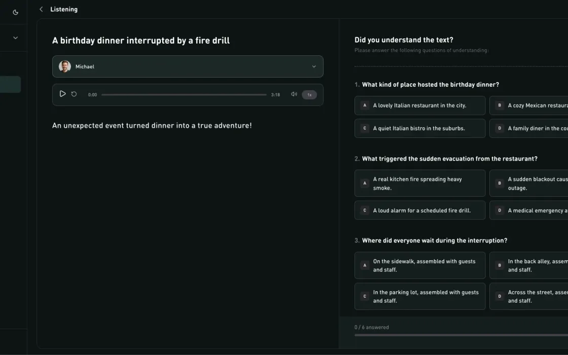A listening lesson in the Doralingo web app