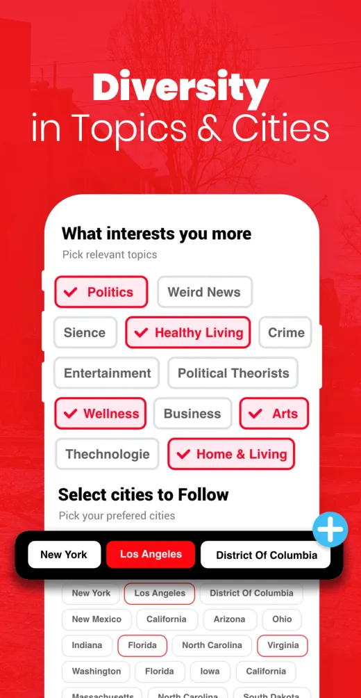 Beloud store image: picking topics and cities to follow