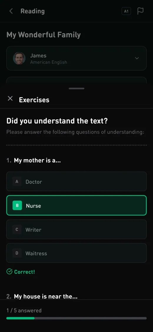 Doralingo on a phone: a correct answer